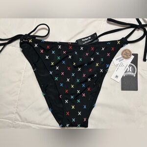 Hurley Black Tie-Side Bikini Bottom with Multicolor Micro Print